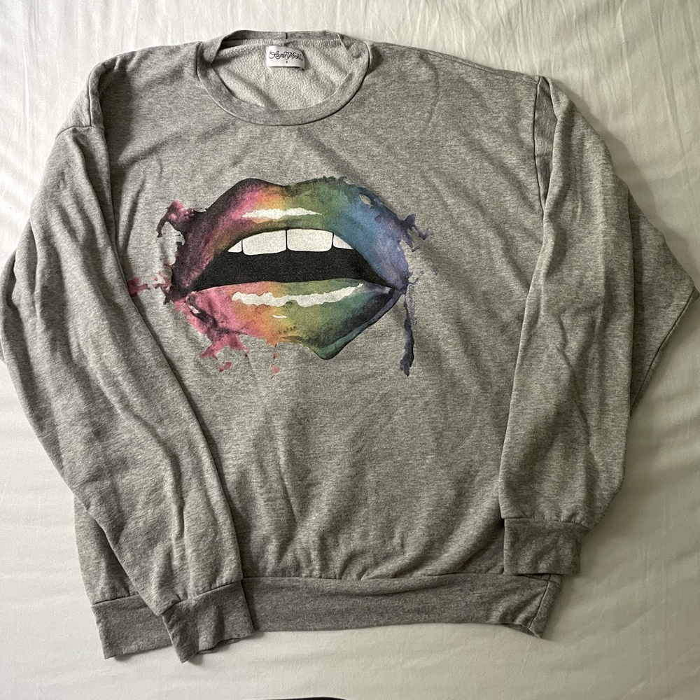 LAUREN MOSHI Babbs Smudge Lip Sweatshirt SMALL